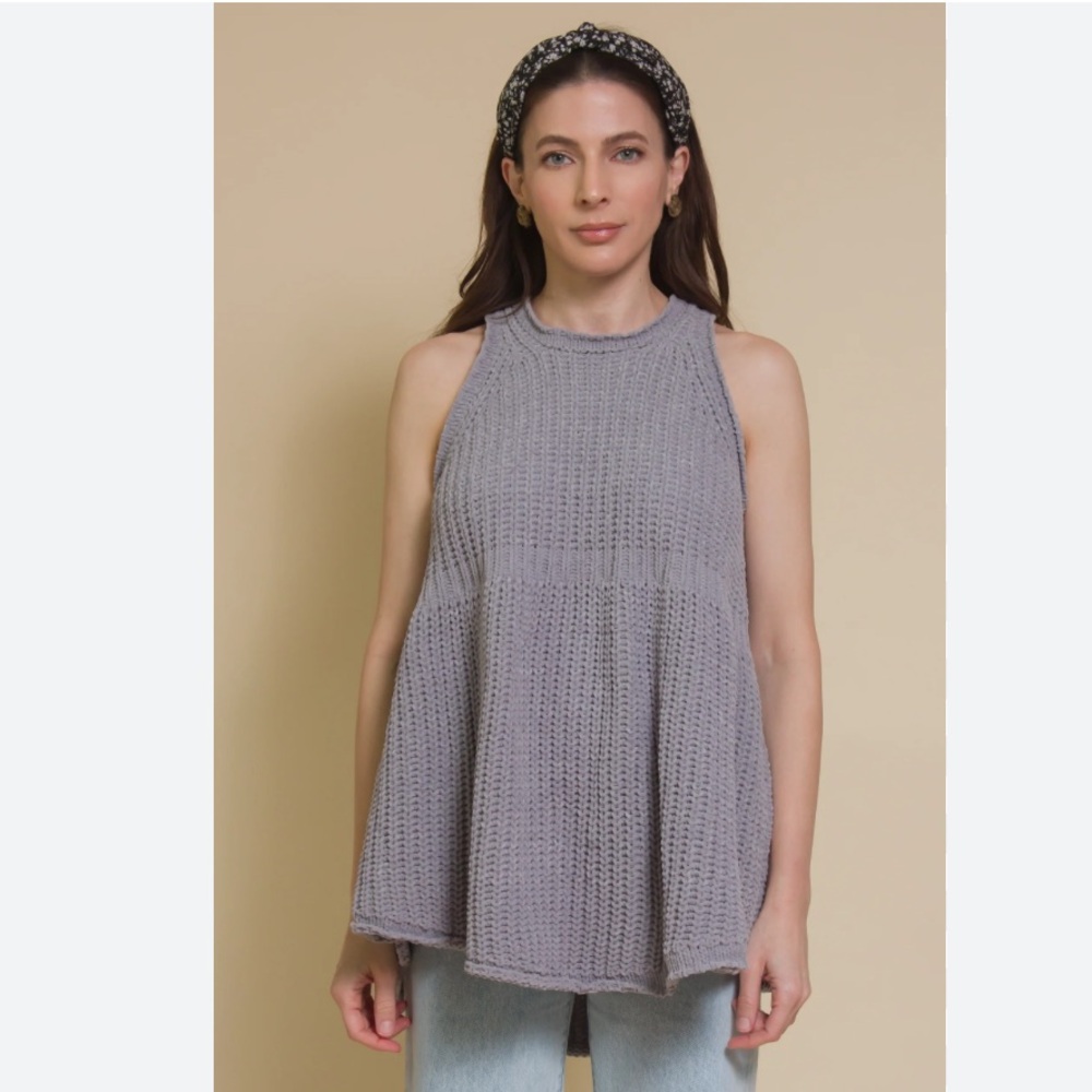 POL Sleeveless Chenille Zipper Back Babydoll Top Size: S